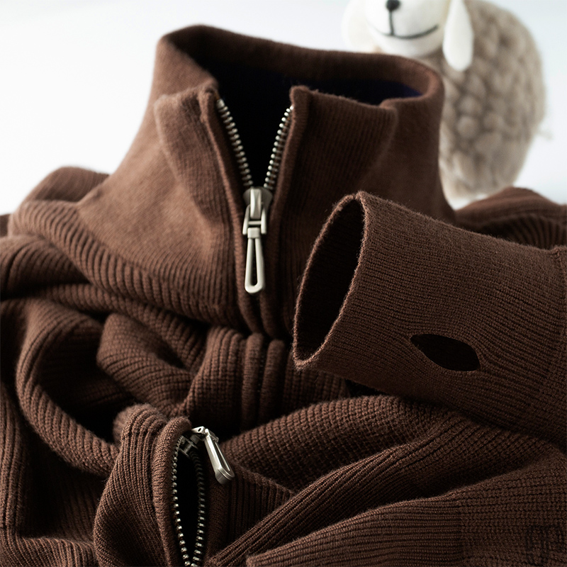 Two-way full zip stand collar knit